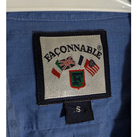 Faconnable S Button Front Shirt Mens Blue Long Sleeve Casual Dress 100% Cotton - Picture 2 of 4